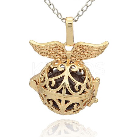 Golden Tone Brass Hollow Round Cage Pendants KK-J237-08G-1