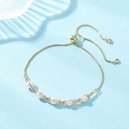 Natural Cultured Freshwater Pearl Beads Slider Bracelets BJEW-JB13345-02-1