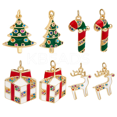 8Pcs 4 Styles Brass Pendants KK-BBC0015-37-1