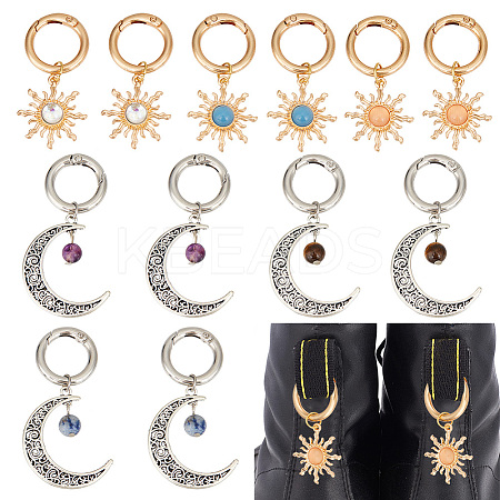 12Pcs 6 Styles Sun & Moon Alloy Shoe Charms HJEW-DR00003-1
