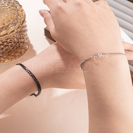 2Pcs 2 Styles Dainty 201 Stainless Steel & Rhinestone Link Chain Bracelets FS-WG7E83D-04-1