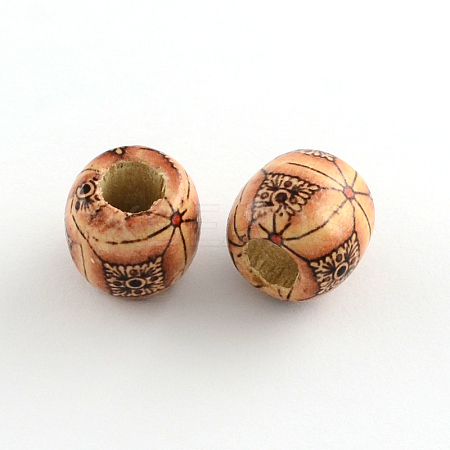 Barrel Printed Natural Wood Large Hole Beads X-WOOD-R243-16mm-A12-1