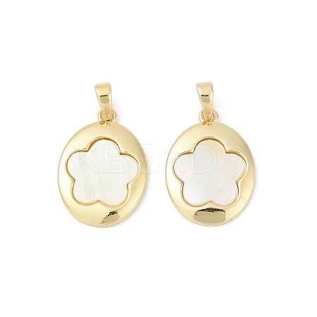 Brass Pave Natural White Shell Pendants KK-R213-02G-01-1