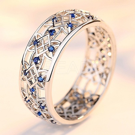 Flower Pattern Alloy Rhinestone Finger Rings FS-WG902AD-01-1