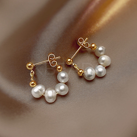 Alloy Plastic Imitation Pearl Round Hoop Earrings FS-WG1FEF0-01-1