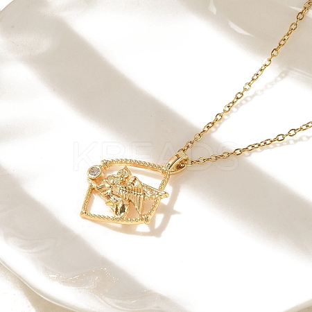 Brass Clear Cubic Zirconia Pendant Necklaces for Women NJEW-R018-02G-02-1