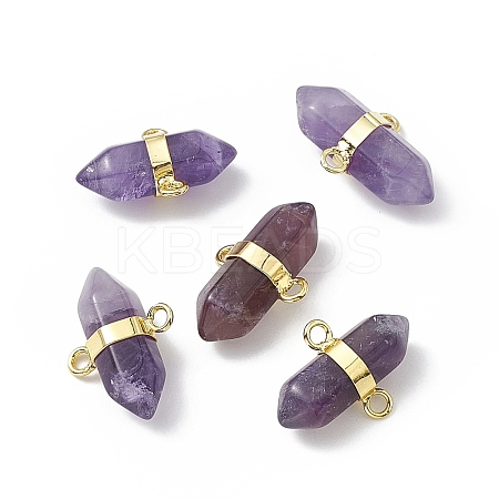 Natural Amethyst Double Terminal Pointed Connector Charms G-P491-11G-04-1