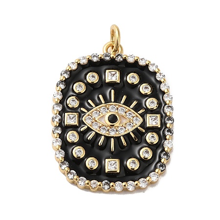 Rack Plating Brass Pave Cubic Zirconia Enamel Pendants KK-O142-57G-01-1