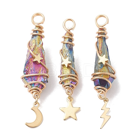 3Pcs 3 Styles Electroplated Natural Quartz Crystal Copper Wire Wrapped Pendants PALLOY-JF02586-05-1