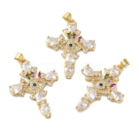 Rack Plating Brass Pave Cubic Zirconia Pendants KK-O142-53G-1