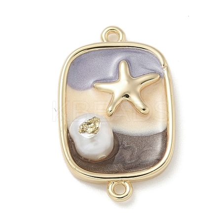 Brass Enamel Rectangle with Starfish Connector Charms KK-M308-08G-01-1