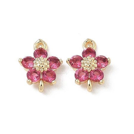 Brass Pave Cubic Zirconia Flower Links Connector Charms KK-H089-34G-05-1