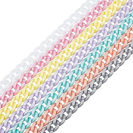   7 Strands 7 Colors Handmade Opaque Acrylic Curb Chains AJEW-PH0002-76-1