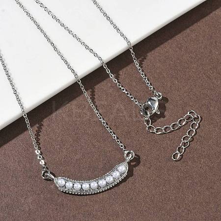 Brass with ABS Plastic Imitation Pearl Pea Pod Pendant Necklaces NJEW-P347-01P-1