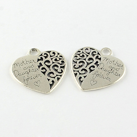 Heart with Words Tibetan Style Alloy Pendants TIBEP-S295-43AS-RS-1