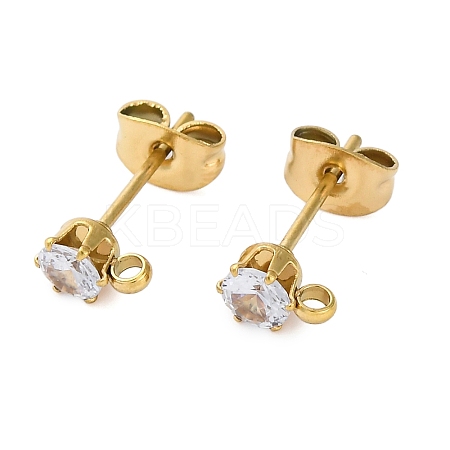 Ion Plating(IP) 304 Stainless Steel Cubic Zirconia Stud Earring Findings STAS-P373-04A-G01-1