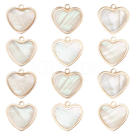 12Pcs Brass Pave White Shell Heart Charms FIND-BC0013-84A-1