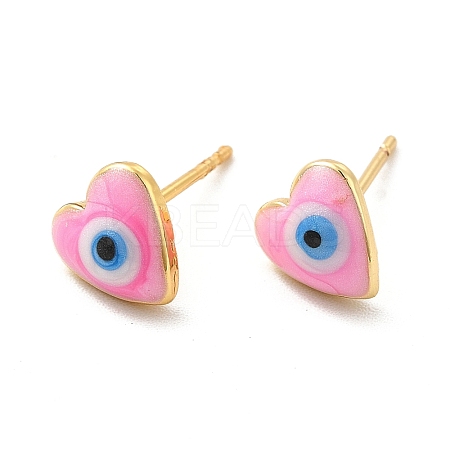 Enamel Heart with Evil Eye Stud Earrings EJEW-P210-05G-01-1