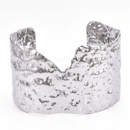 Non-Tarnish 304 Stainless Steel Wide Open Cuff Bangle for Women BJEW-F442-03P-1