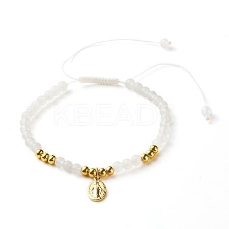 Round Natural White Jade Braided Bead Bracelet for Girl Women BJEW-JB06864-03-1