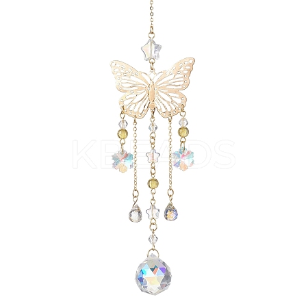 Brass Hollow Butterfly Pendant Decoration HJEW-TA00223-1