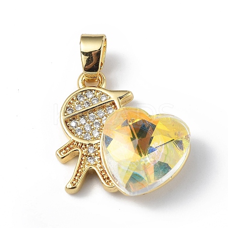 Real 18K Gold Plated Rack Plating Brass Micro Pave Clear Cubic Zirconia Pendants KK-C015-21G-09-1