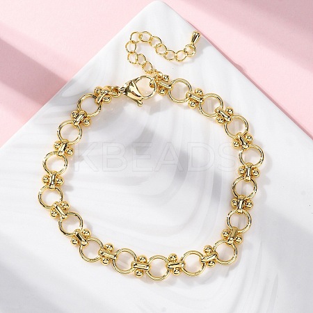 Brass Ring Link Chain Bracelets for Women Men BJEW-K273-05G-1