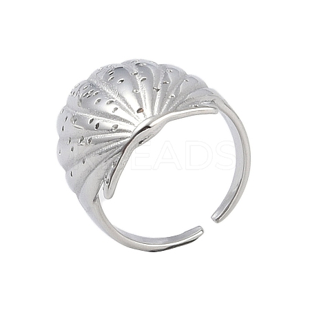 304 Stainless Steel Shell Shape Open Cuff Ring for Women RJEW-Z037-01P-1