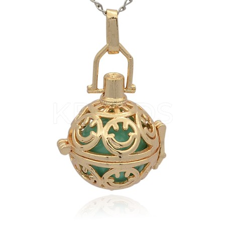 Golden Tone Brass Hollow Round Cage Pendants KK-J216-16G-1