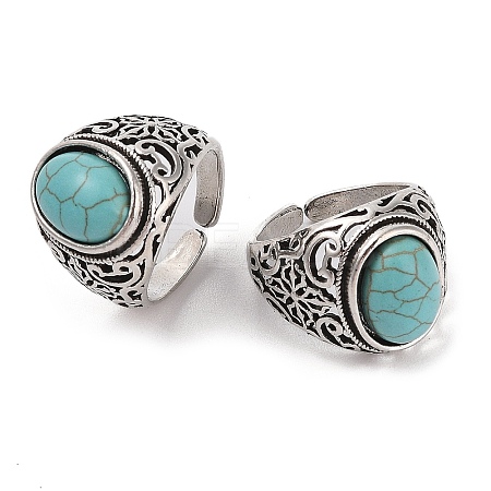 Oval Synthetic Turquoise Cuff Rings RJEW-B107-04AS-1