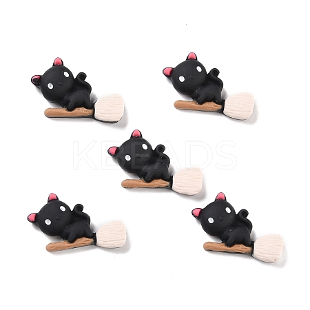 Cat with Besom Opaque Resin Cabochons RESI-F031-03-1
