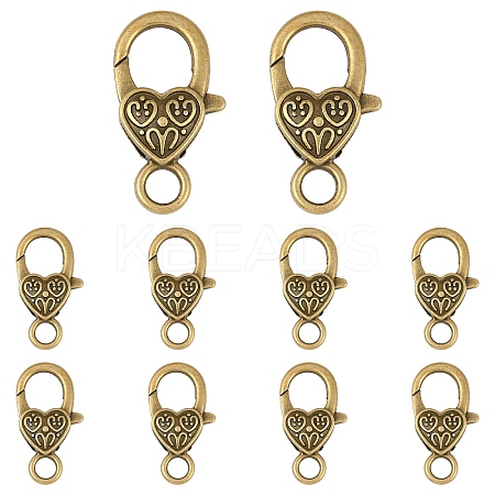 10Pcs Tibetan Style Heart Lobster Claw Clasps FIND-YW0009-77AB-1