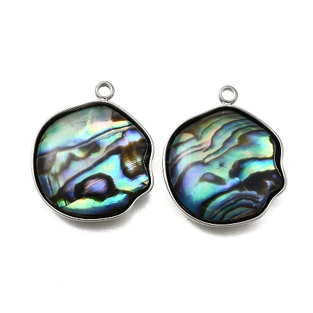 304 Stainless Steel Pave Natural Paua Shell Pendants STAS-Z125-01H-P-1