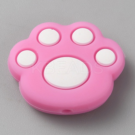 Cat Paw Print Food Grade Eco-Friendly Silicone Focal Beads SIL-WH0012-040K-1