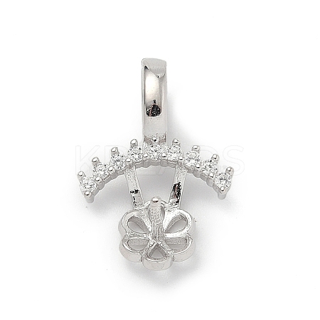 925 Sterling Silver Pave Clear Cubic Zirconia Crown Flower Pendant Bails STER-P068-03P-1