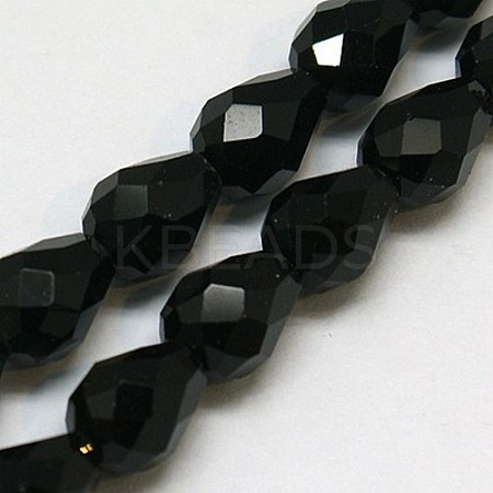 Black Faceted Glass Teardrop Beads Strands X-GLAA-E010-8x12mm-17-1