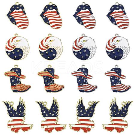 16Pcs 8 Styles Independence Day Alloy Enamel Pendants ENAM-FS0003-94-1