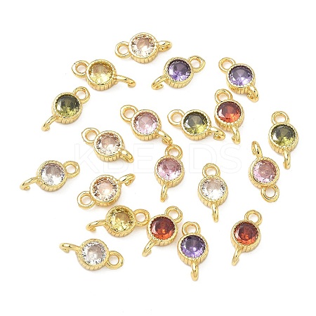 Brass Pave Cubic Zirconia Connector Charms KK-L264-09G-1