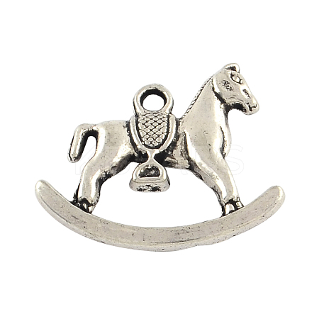 Tibetan Style Rocking Horse Alloy Pendants TIBEP-Q050-05AS-RS-1