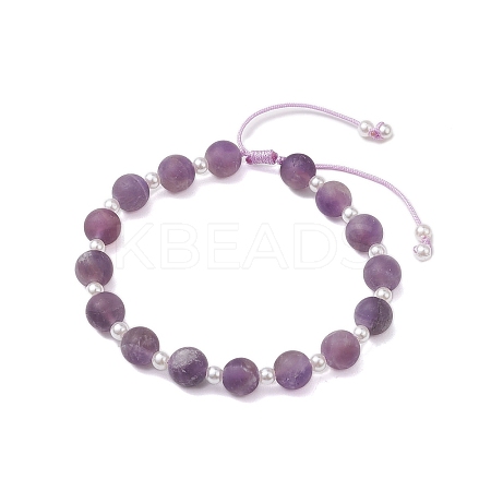 8.5mm Round Natural Amethyst & ABS Plastic Imitation Pearl Braided Bead Braclets BJEW-JB10654-1