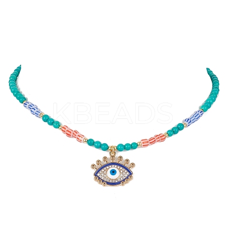 Horse Eye Alloy Enamel Pendant Necklace NJEW-JN04389-1