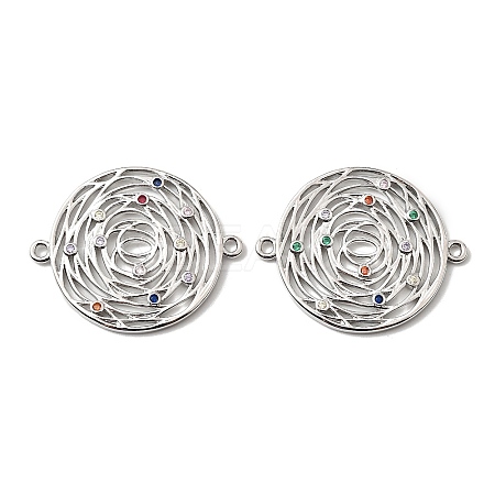 Brass Micro Pave Colorful Cubic Zirconia Hollow Connector Charms KK-K351-58D-P-1