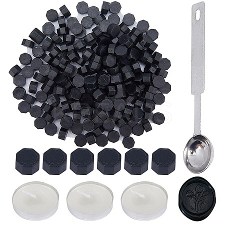 200Pcs Octagon Sealing Wax Particles with 1Pc Stainless Steel Spoon and 3Pcs Flat Round Candles and 1Pc Iron Beading Tweezers DIY-CP0009-31-1