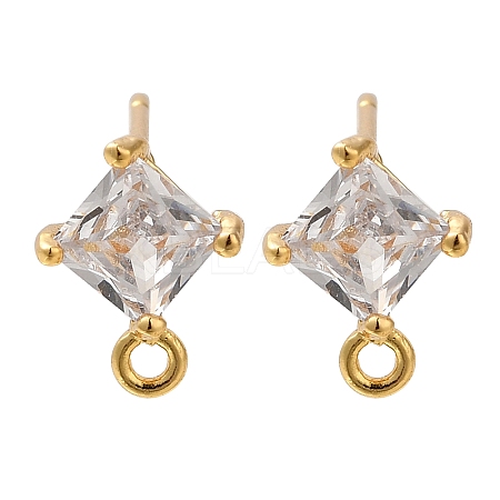 Brass Clear Cubic Zirconia Stud Earrings Finding for Women EJEW-B107-11G-1