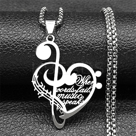 201 Stainless Steel Musical Note Heart Quote Pendant Necklaces LS-NJEW-K283-03P-1