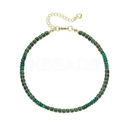 Bohemian Style Synthetic Malachite & Brass Rondelle Disc Heishi Beaded Anklets FS-WG8FF45-05-1
