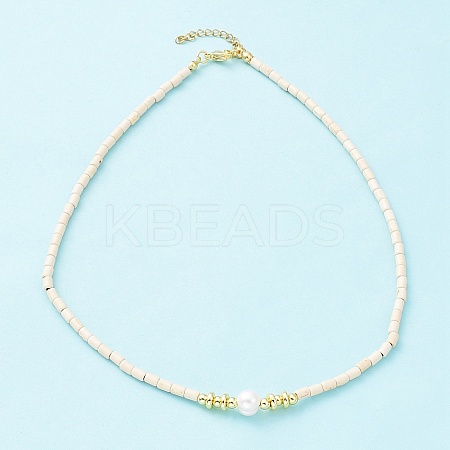 Synthetic Turquoise & Natural Pearl Beaded Necklace NJEW-M201-02A-1