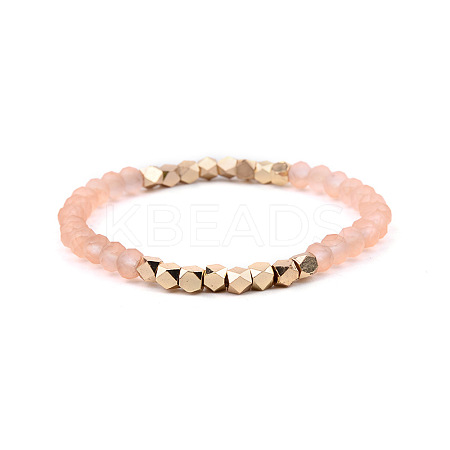 Gold-tone Miyuki Elastic Crystal Beaded Bracelet with Acrylic Tube Beads ST5520873-1