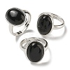 Natural Obsidian Oval Adjustable Rings RJEW-K371-07S-24-1