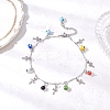 3Pcs 3 Colors Handmade Evil Eye Lampwork & 304 Stainless Steel Cross Tassel Bar Link Chain Anklets for Women AJEW-AN00741-3